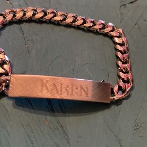 Karen ID curb link bracelet silver color 7” beautiful